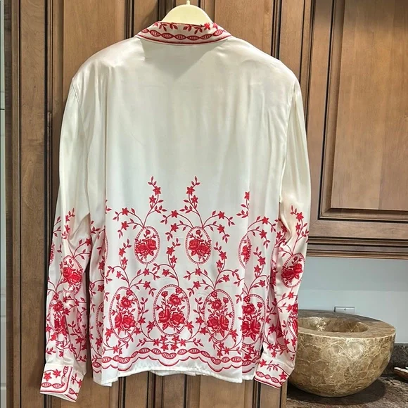 Escada White and Red Embroidered long sleeve button down blouse - Picture 6 of 6